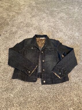 Cato dark wash long sleeve black denim jean jacket button womens size large top